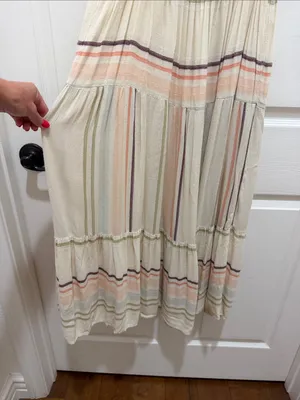 Rip Curl Villa Smocked Cotton Midi Dress - Pastel Stripe - Size Medium - travel thumbnail 8