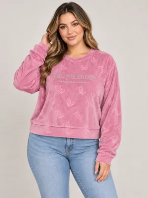 Juicy Couture Pink Velour Rhinestone Logo Pullover Sweatshirt XL thumbnail 3