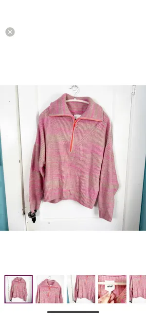 Aerie Space Dye Quarter Zip Sweater Wool Blend Lip Gloss Pink Orange Zipper L thumbnail 2