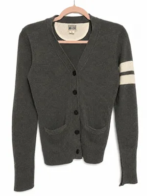Y2K Converse One Star Varsity Stripe V-Neck Cardigan Size Small Gray thumbnail 3