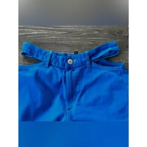 ZARA Cutout Waist Wide Leg Jeans Blue High Rise Size 0 Trendy Statement Denim thumbnail 4