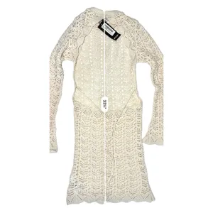 Nasty Gal Ecru Crochet Knitted Open Back Mini Dress Long‎ Sleeve Boho Size 4 NEW thumbnail 8