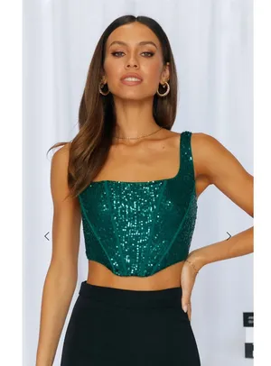 Hello Molly Green Sequin Crop Top  thumbnail 1