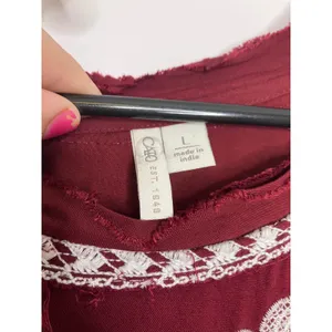 Cato Peasant Top Women L Burgundy Good Embroidered Tiered Babydoll Boho thumbnail 3