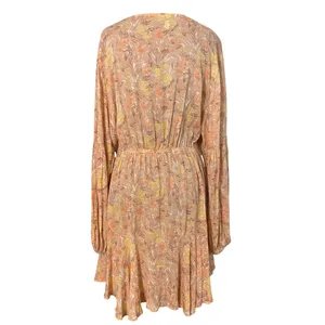 Cozy Co Boho Peach Long Sleeve Mini Dress Pockets Large Prairie Soft Girl Flowy‎ thumbnail 3