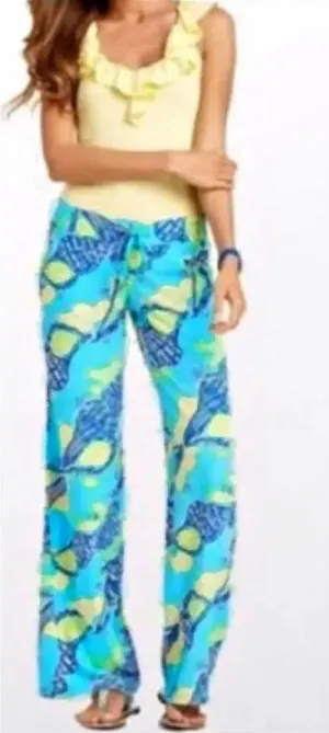 Lilly Pulitzer Turquoise Blue Palazzo Pants Size Large thumbnail 1