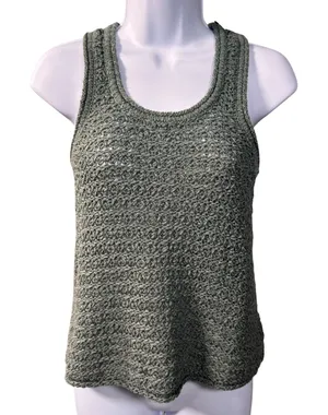Aerie Textured Open‎ Knit Tank Green S Sheer Lagenlook Boho Earthy Neutral thumbnail 1