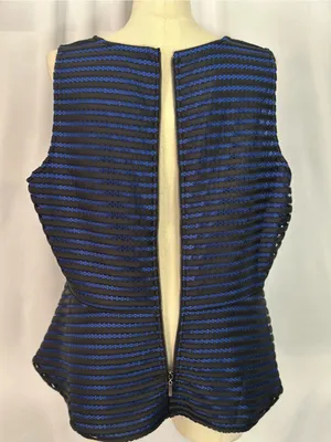 City Chic XXL Black & Royal Blue Mesh Stripe Peplum Top | Sheer Detail (1313) thumbnail 9