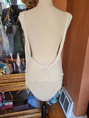 Sleeveless Scoop Neck Knit Mini Dress in Cream thumbnail 9