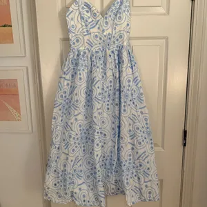 Blue and White Midi Eyelet Dress thumbnail 2