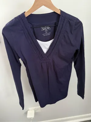 90s Y2K Petite Small Double Layered Long Sleeve Babydoll Tee Navy 2000s thumbnail 7