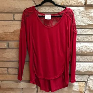 Free People Gatsby Top Embroidered Mesh Maroon Red Medium thumbnail 9