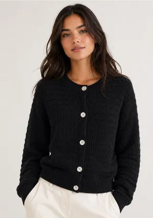 Pretty Garden black knit button up cardigan sweater Medium NEW thumbnail 1