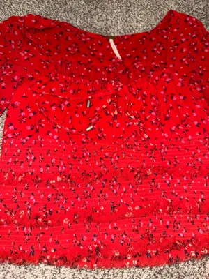 Free People Lolita Red Floral Long Sleeve Smocked Blouse thumbnail 4