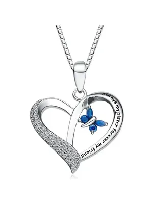 Sister Butterfly Heart Necklaces Gift thumbnail 2