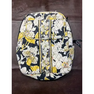 Vera Bradley Quilted Backpack Yellow Gray Floral Print Laptop School‎ Bag 15x11 thumbnail 3
