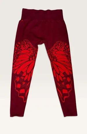 Fabletics Maroon and Red Butterfly Leggings Workout Pants thumbnail 1