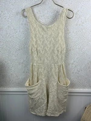 Free People Cream Poppy Pointelle Lace Pocket Mini Dress - Size - Medium thumbnail 4