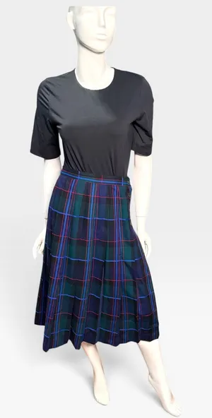 Vintage David Brooks Wool Pleated Skirt 8 Tartan Plaid Blue Red Green Midi USA thumbnail 1