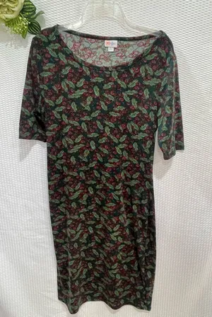 LuLaRoe Julia Dress Women’s Large Holly Berry Christmas Holiday Bodycon LuLaRoe thumbnail 1