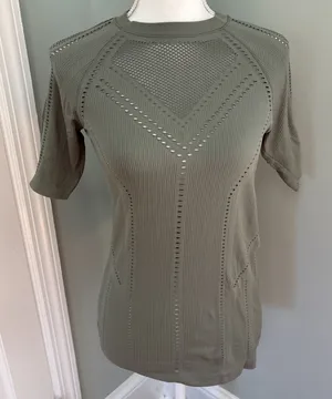 ATHLETA Diamond Mesh Trophy Seamless Short Sleeve Tee‎ Green Size Small Shirt thumbnail 1