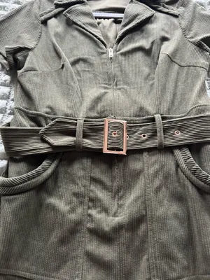 Amazon Army green corduroy dress with belt, Size S #corduroy #military thumbnail 2