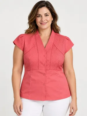 J. Peterman Women’s Size 14 Coral Pink Pintuck Button Front Blouse thumbnail 4