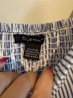 Blue and White Striped Puff-Sleeve Midi Dress thumbnail 3