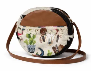 Womens Western Cow Print Round Crossbody Bag Brown Desert Boho Festival Size OS thumbnail 1