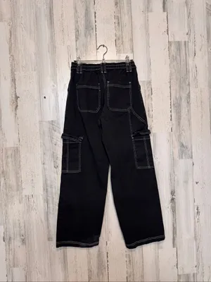 Almost Famous Black Wide Leg Contrast Stitch Cargo Pants Womens Medium Elastic W thumbnail 3