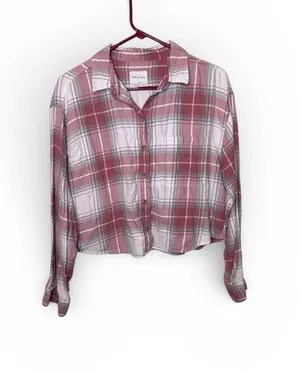 American Eagle Outfitters boxy plaid long sleeve top thumbnail 1