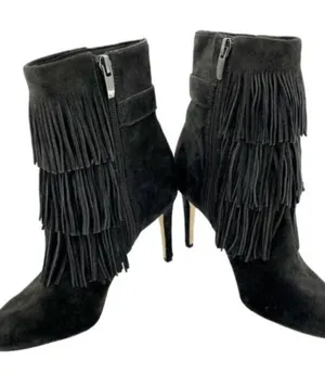 Via Spiga Gray Suede Fringe Stiletto Ankle Boots thumbnail 1