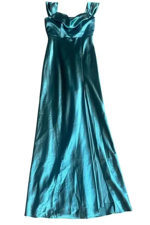Birdy Grey Mia Shiny Satin Dress Gown Sea Glass High Slit Small Women's NWT thumbnail 2