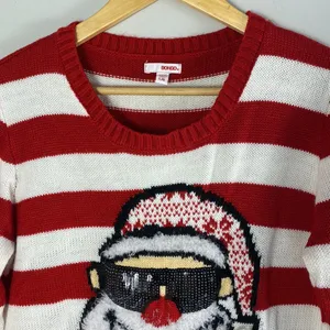 BONGO Vintage Santa ´s womens striped red-white Holiday Ugly Christmas sweater L thumbnail 2