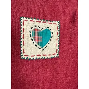 Vintage Talbots Silk Blend Ugly Christmas Sweater‎ Embroidered Patchwork SzL thumbnail 2