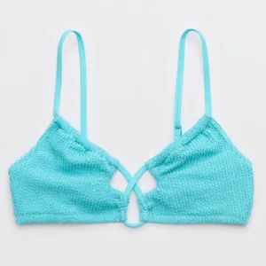 Aerie • NWT Shimmery Crinkle Lace Up Scoop Bikini Top “Springs” Turquoise Blue thumbnail 2