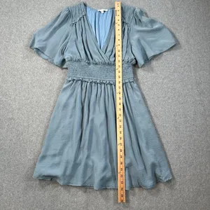 Baltic Born Smocked Waist Mini Dress Women's Small Blue Flutter Sleeve Pleated thumbnail 9