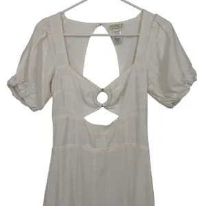 L*Space Midi Dress Womens S White‎ Linen Blend Cutout Open Back Puff Slit Rush thumbnail 1