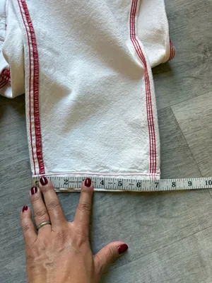 Madhappy Mid Rise Straight Leg 5 Pocket Off-White Jeans Red Stitching Size S thumbnail 13