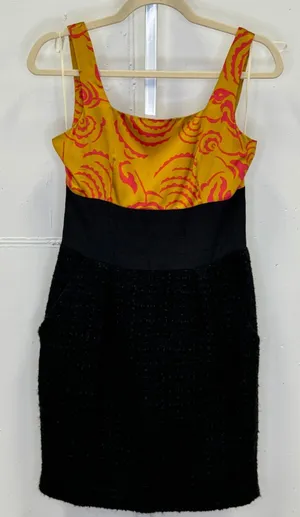 Rachel Roy Shanghai Chic‎ Ochre Lotus Pencil Dress Size 8 Tweed Skirt Mini Black thumbnail 1