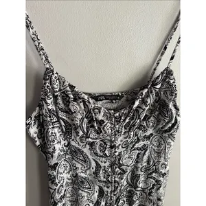 Zara Paisley Print Midi slip Dress Black White Cami Boho Cottagecore Size Medium thumbnail 3