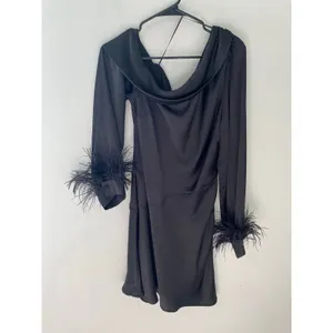 ASTR The Label Black Feather Cuff Cocktail Mini Dress XL thumbnail 2