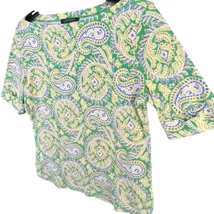 Lauren Ralph Lauren Top Womens M Green Yellow Cotton‎ Paisley Preppy Old Money thumbnail 3