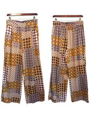 Drew mixed media print silky wide leg pants, pull up, pockets, highwaisted, sz S thumbnail 2
