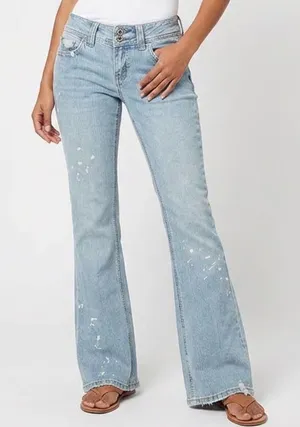 Bongo Vintage Y2K Paint Splatter Flare Jeans Light Wash Distressed Size 5 thumbnail 1