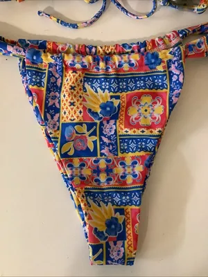 Women's Brazilian Cut Size Medium Bikini - Colorful Multi Color Floral Print. thumbnail 3