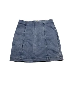 🦋 Free People Denim Mini Skirt Size 4 Blue Stretch Seamed Y2K Boho 🦋‎ thumbnail 2