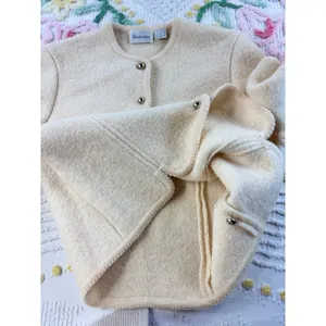 Vintage Distinction Cream 100% Wool Button‎ Front Cardigan Jacket Silver Buttons thumbnail 9
