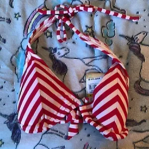 NEW NWT HOBIE Red White Triangle Padded Halter Bikini Swimsuit Swimwear Swim Top thumbnail 2