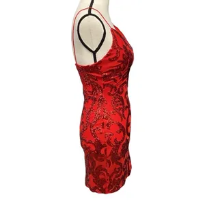 Lovely Day Hello Gorgeous Red Bodycon Sequin Mini Dress Size Small NWT thumbnail 2